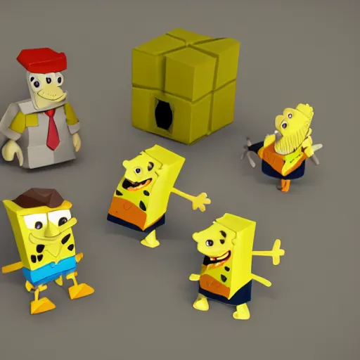 Image similar to Matte 3d low poly icon of Spongebob pogging, lat lighting, isometric 3d render,