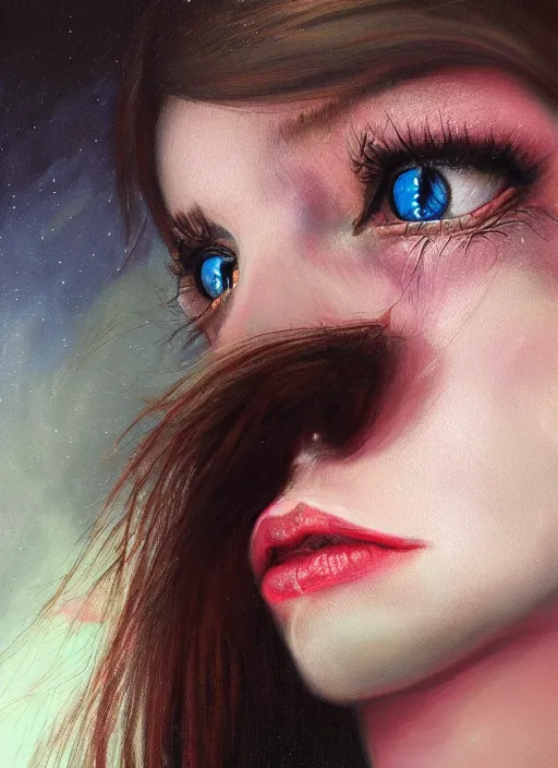 Image similar to hyper realistic, portrait, close - up, moon, dark witch, painting by ansell, mary jane, smooth, sharp focus