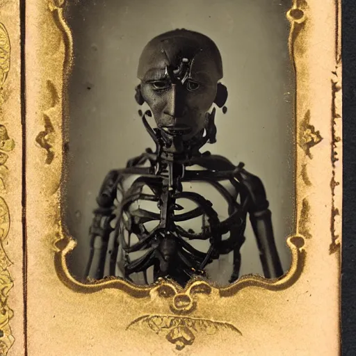 Image similar to A Japanese cyborg, ambrotype