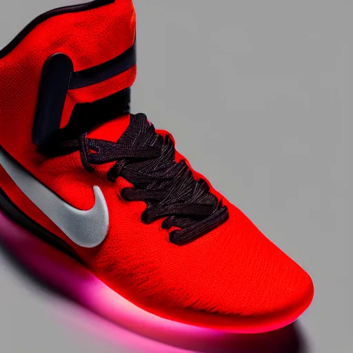 Prompt: a futuristic nike shoe, studio lighting, studio photography, highly detailed, red, black, 8 k, ad, sharp focus, side view