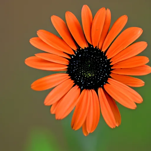 Prompt: black daisy with an orange center