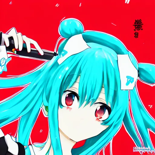 Image similar to hatsune miku on the moscow red square, high detailed anime art, trending on pixiv