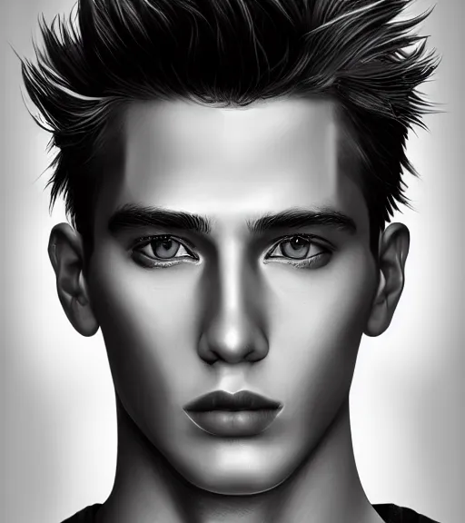 Image similar to a vivid, hyper realistic, digital art of the most handsome young man in the world, seductive, beautiful, perfect.