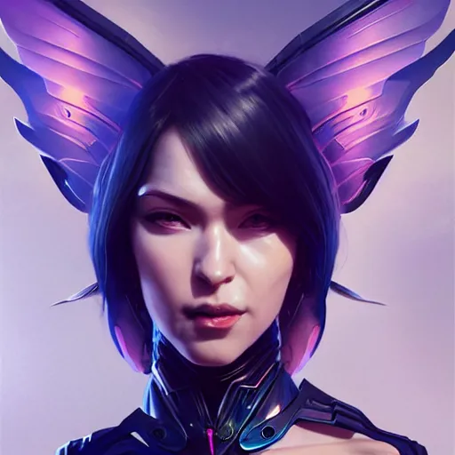 Prompt: 3 / 4 view of a portrait of badass woman with wings, confident pose, futuristic attire, pixie, genshin impact,, intricate, elegant, sharp focus, illustration, highly detailed, concept art, matte, trending on artstation, art by wlop and artgerm and greg rutkowski, h 6 4 0