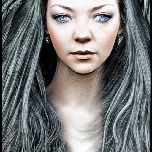 Image similar to head and shoulders photography portrait margaery tyrell in the style of luis royo