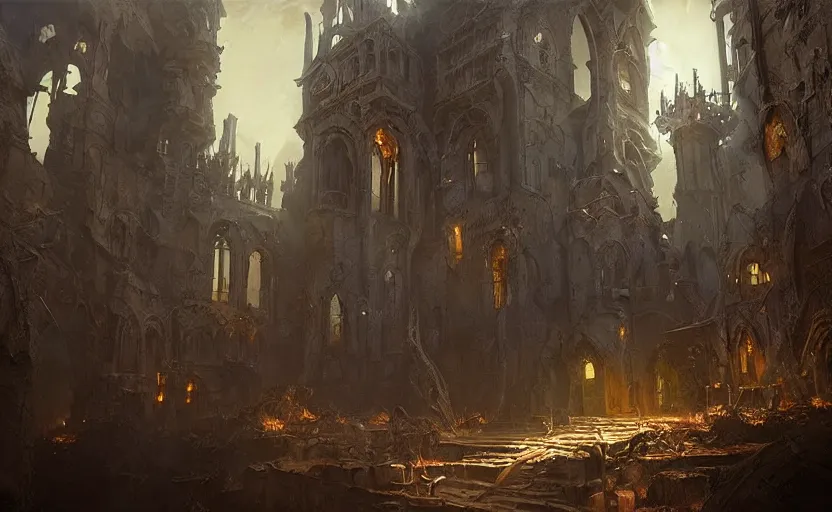 Image similar to a demonic magical ethereal portal to hell. in a medieval fantasy mediterranean town. dark fantasy matte painting by eddie mendoza and eytan _ zana