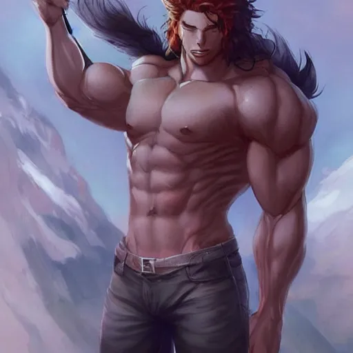 Image similar to Muscular fully clothed gay anthro lion furry Character design by charlie bowater, ross tran, artgerm, and makoto shinkai, detailed, inked, western comic book art, 2021 award winning painting