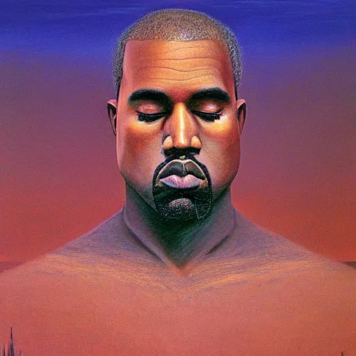 Image similar to god kanye as a zdzisław beksinski painting