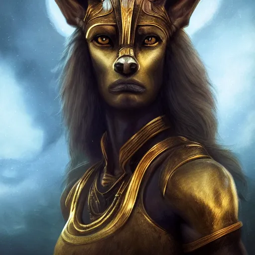 Prompt: majestic gracious anubis female warrior portrait, atmospheric lighting, painted, menacing, intricate, volumetric lighting, beautiful, rich deep colours masterpiece, golden hour, sharp focus, ultra detailed, by leesha hannigan, ross tran, thierry doizon, kai carpenter, ignacio fernandez rios