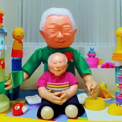 Prompt: doll of lee kuan yew for children from fisher price, colourful, Singapore children's toy