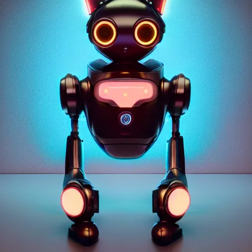 Image similar to product photo of a futuristic stylized pet robot, kitten puppy teddy mix, super cute robot face, awww, by artgerm and greg rutkowski and marc newson, alphonse mucha, zaha hadid,, volumetric light, detailed, octane render, midsommar