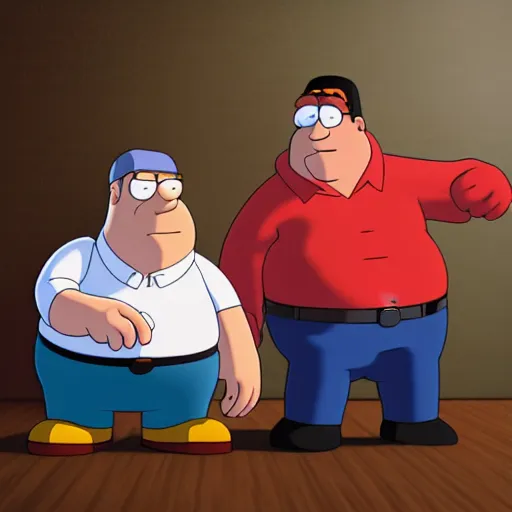 Image similar to peter griffin beating brian from family guy, hyperrealism, octane render, 8 k, high resolution