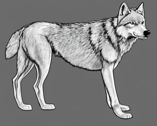 Image similar to professional digital art of a full-body outline of a wolf, very simple, no color, high quality, HD, 8K,