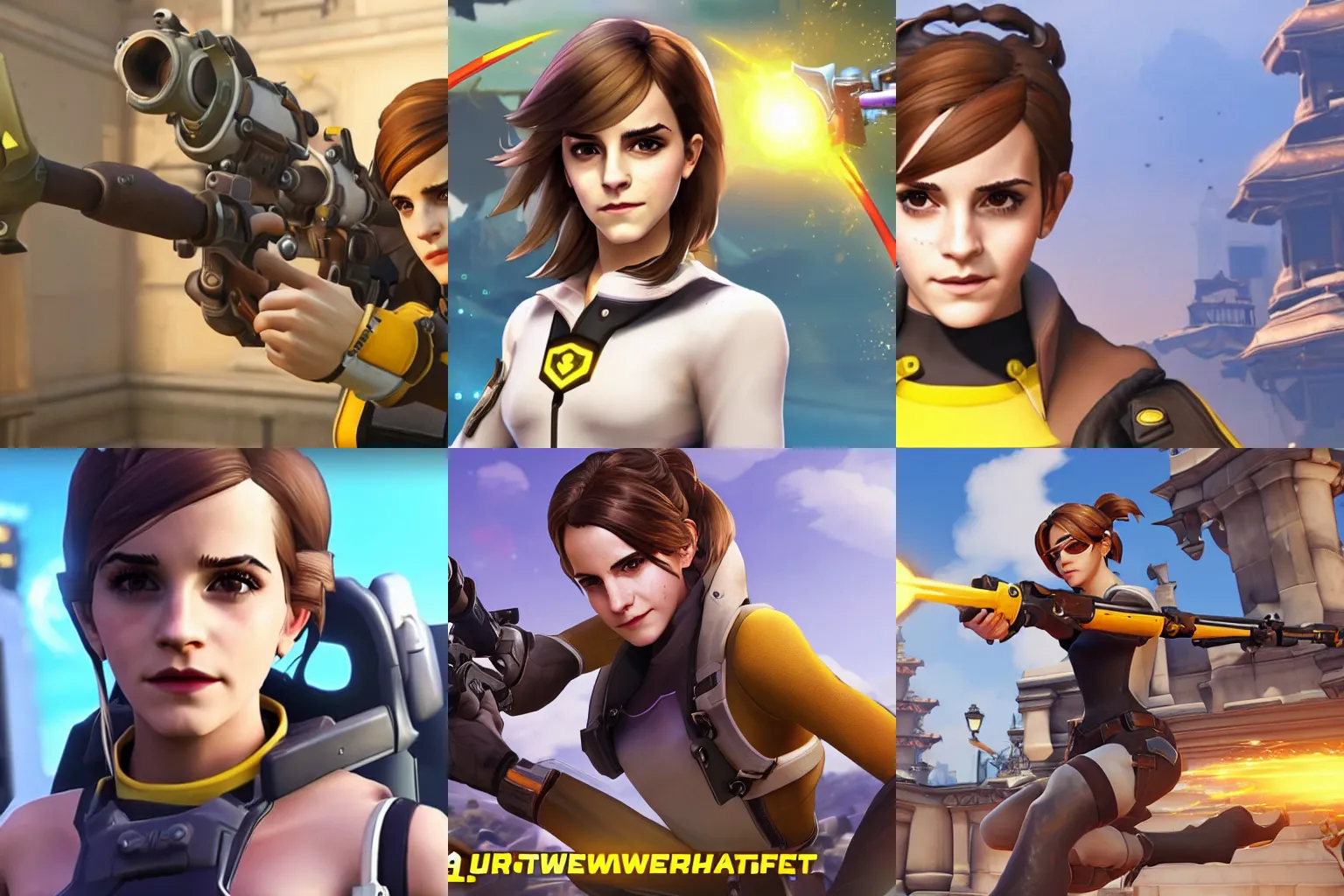 Prompt: Screenshot of Emma Watson in Overwatch, using her ult