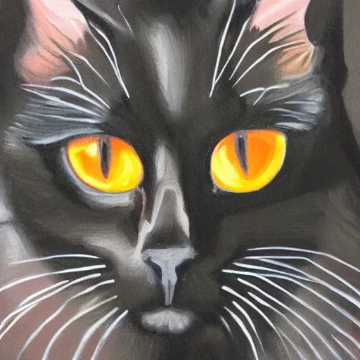 Prompt: oil painting of a black cat, orange background