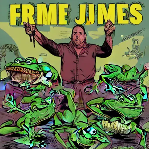 Prompt: Alex Jones killing thousands of frogs. illustration concept art in the style of Arthur Adams