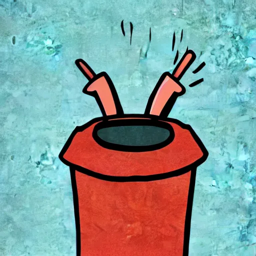 Prompt: Anime style illustration of a trash can with a face