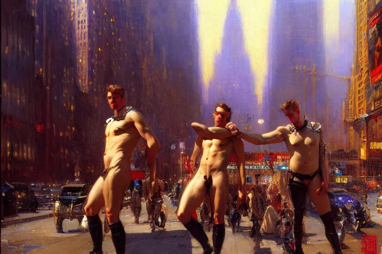 Image similar to nyc, painting by gaston bussiere, craig mullins, j. c. leyendecker, tom of finland