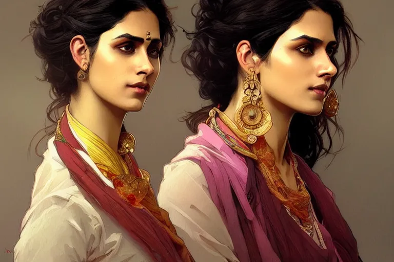 Image similar to Anxious good looking pale young Indian doctors talking, portrait, elegant, intricate, digital painting, artstation, concept art, smooth, sharp focus, illustration, art by artgerm and greg rutkowski and alphonse mucha
