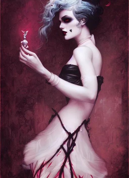 Image similar to regal vampiric girl by james jean, manuel sanjulian, tom bagshaw