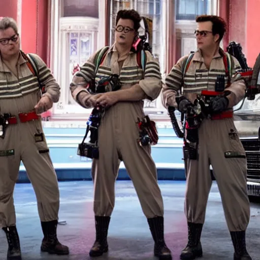 Image similar to stunning awe inspiring johnny depp as a ghostbuster in the movie ghostbusters, highly detailed face, movie still 8 k hdr atmospheric lighting