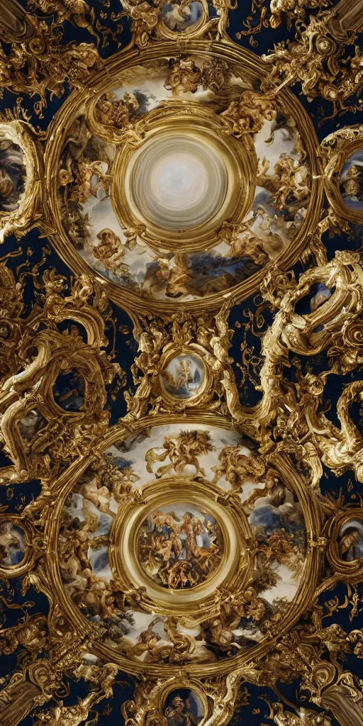 Prompt: the source of future growth dramatic, elaborate emotive Golden Baroque and Rococo styles to emphasise beauty as a transcendental, seamless pattern, symmetrical, large motifs, sistine chapel ceiling, 8k image, supersharp, Gold blue black and white, 3D, no blur, sharp focus, photorealistic, insanely detailed and intricate, cinematic lighting, Octane render, epic scene, 8K