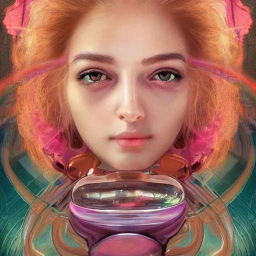 Prompt: dream portrait of a transformer , dreamy and ethereal, expressive pose, big pink eyes, exciting expression, fantasy, intricate, elegant, many rainbow bubbles, rose tones, highly detailed, digital painting, artstation, concept art,cyberpunk wearing, smooth, sharp focus, illustration, art by artgerm and greg rutkowskiand alphonse mucha, Salvador Dali
