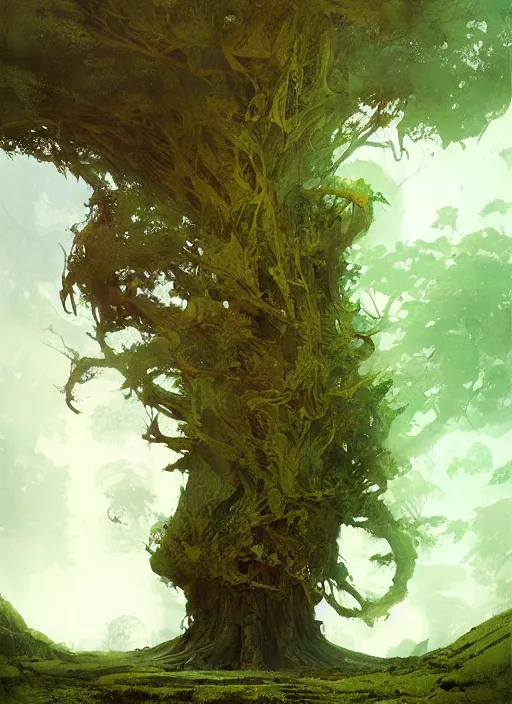 Image similar to giant tree, intricate, elegant, highly detailed, vivid colors, john park, frazetta, sparth, ruan jia, jeffrey catherine jones