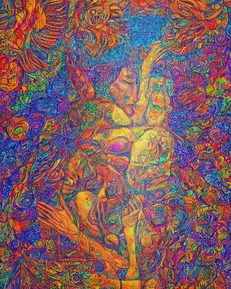 Image similar to visionary art masterpiece that shows the power of love and mutual bonding