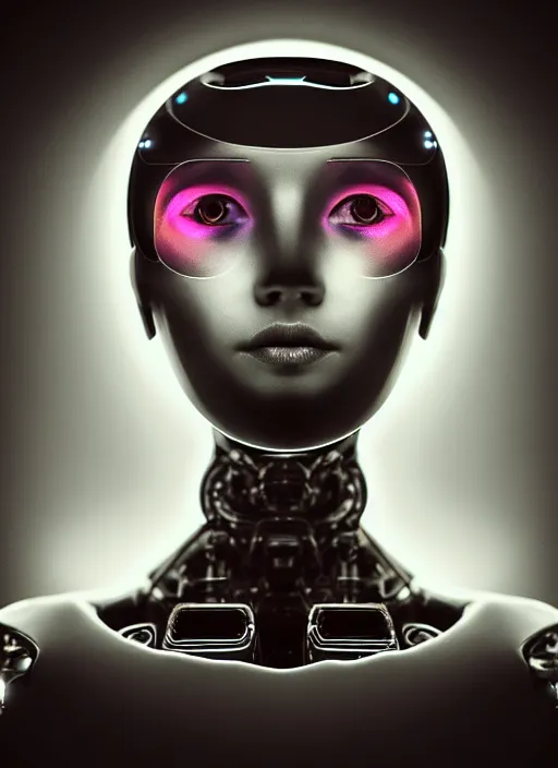 Prompt: a beautiful young female futuristic robot profile face, daguerrotype, closeup - view, f / 2. 8, low contrast, 1 6 k, x - ray, beautiful lighting, reflective, in a symbolic and meaningful style, surreal dreamy poetic