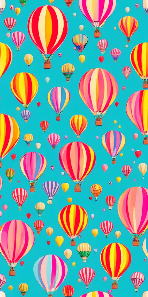 Image similar to seamless pattern of hot air balloons in beautiful sky, colourful, symmetrical, repeating 35mm photography