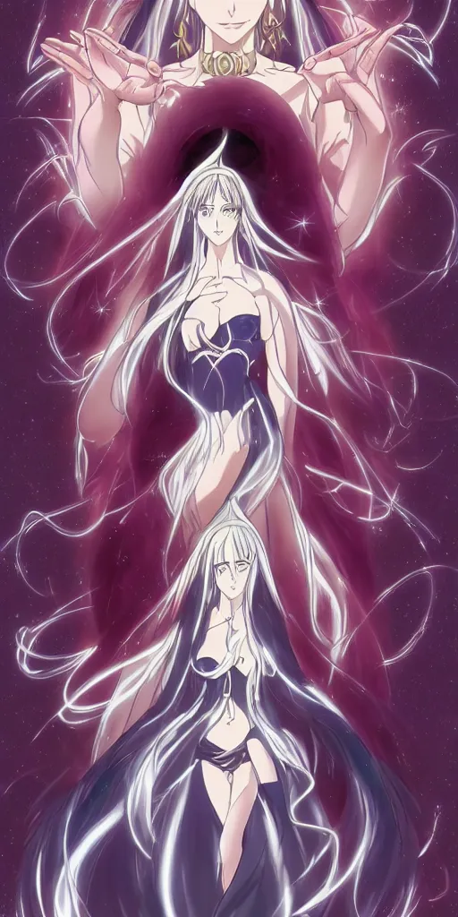 Image similar to a mystical woman priestess, the divine feminine, drawn by studio UFOTABLE,