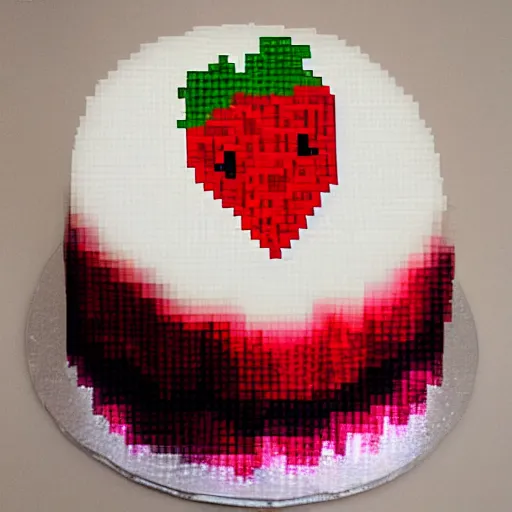 Image similar to a pixel art of a strawberry cake