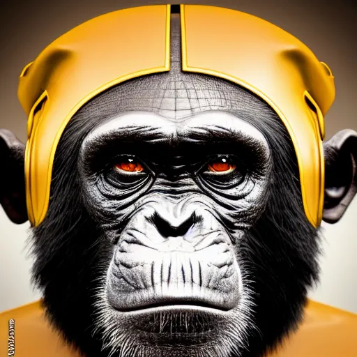 Prompt: Portrait of chimpanzee general wearing mirrorshades and a futuristic leather uniform, photorealistic, highly detailed, cinematic lighting, volumetric lighting