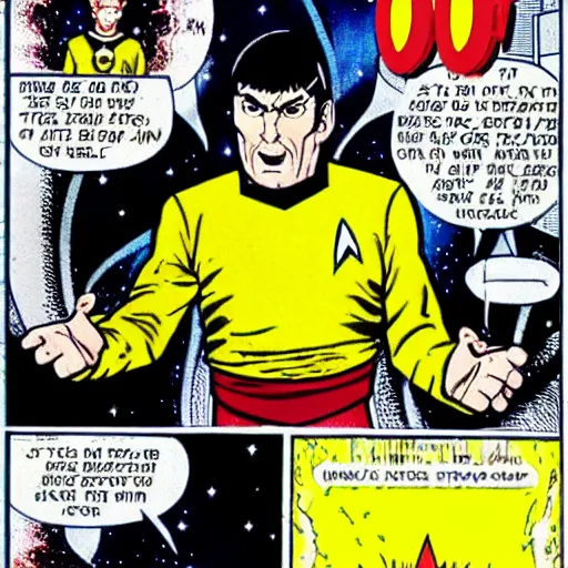 Prompt: star trek captain spock going super saiyan in the comic book archie bunker, r. crumb