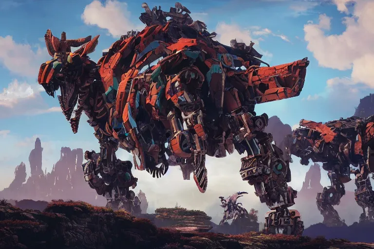 Image similar to rockbreaker machine mecha animal beast robot of horizon forbidden west horizon zero dawn bioluminiscence global illumination ray tracing hdr fanart arstation by sung choi and eric pfeiffer and gabriel garza and casper konefal