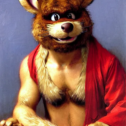 Image similar to a portrait of a furry hamato yoshi splinter wearing a red kimono, hairy, furry body, furry arms, feet, tail. highly detailed painting by gaston bussiere, craig mullins, j. c. leyendecker, furry