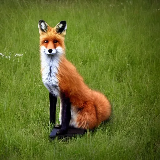 Prompt: fox sitting in a chair
