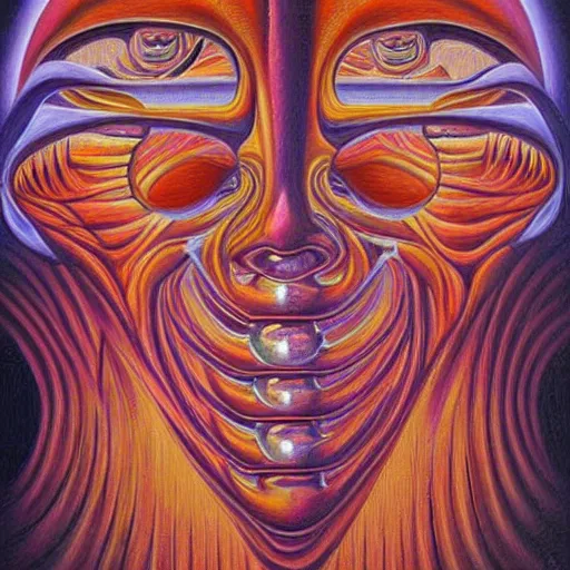 Image similar to enlightened biomechanical a. i, oil painting by alex grey