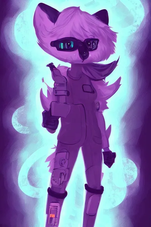 Prompt: a cute cyberpunk anthropomorphic fox with a fluffy tail, comic art, trending on furaffinity, cartoon, kawaii, backlighting, furry art!!!, neon, concept art