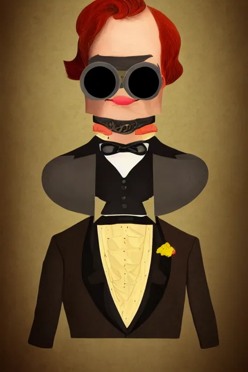 Prompt: a portrait of a handsome taco!!!! wearing a monocle and a victorian suit, ( ( character concept art ) ), headshot, trending on artstation, culinary photography of a delicious taco in a tuxedo