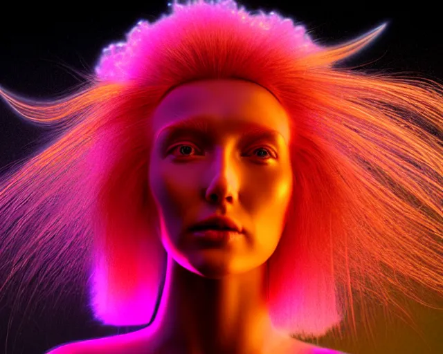 Image similar to glowing hair, complex cybernetic beings, beautiful hairy humanoids, cybermagnetosphere, cybernetic civilizations, ornate hair, love, joy, vortexes, large arrays, data holograms, 8 k, cinematic light shadows, wet hdr refractions, *, * * *, * * * * *