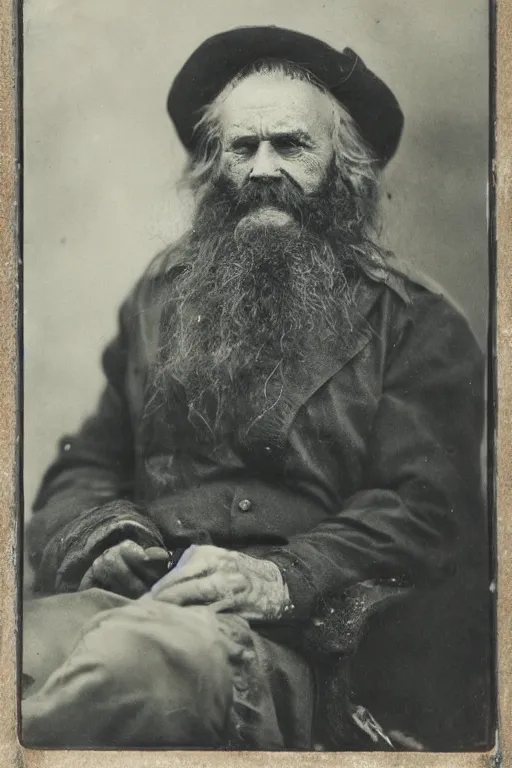 Prompt: a wet plate photograph of a grizzled old sea captain