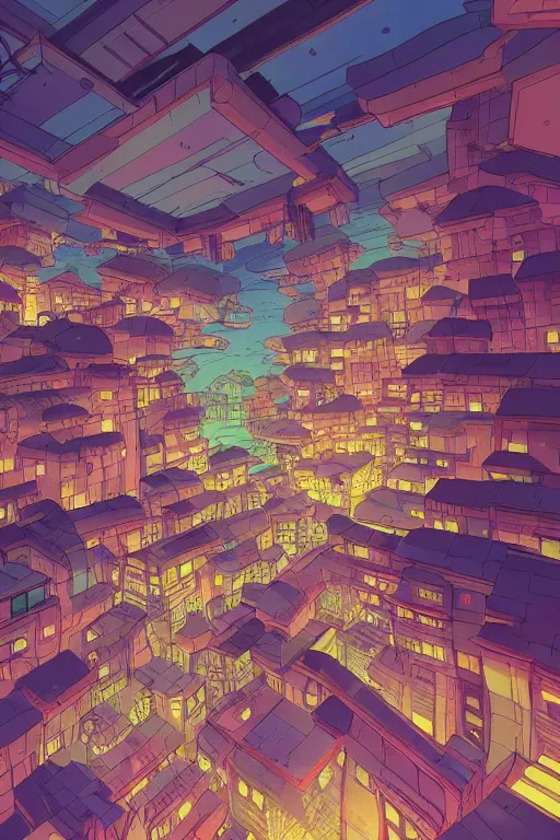 Prompt: cave city inception reflected on ceiling 4 k digital paint by studio ghibli hayao miyazaki. vivid colours, vaporwave lighting style, very sharp and detailed. trending on artstation and behance.