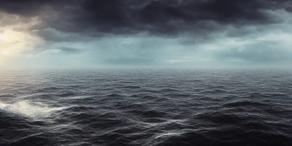 Prompt: a ship at sea and an empty sea, fantasy, hyper realistic, dramatic lighting, 8k