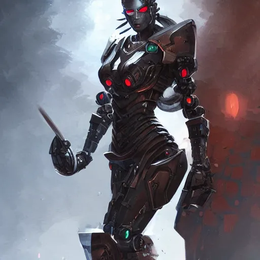 Image similar to robotic valkyrie, science fiction, female warrior, fantasy, d & d, concept art, sharp focus, illustration, character art,