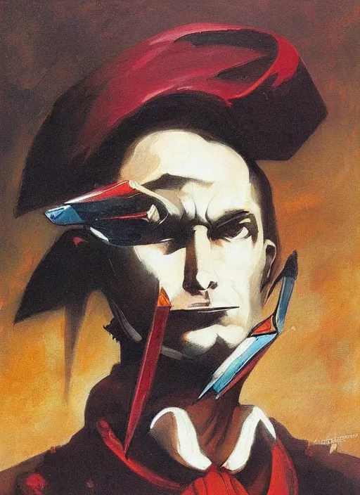 Image similar to portrait of noble duelist, coherent! by mariusz lewandowski, by frank frazetta, deep color, strong line, minimalism, high contrast