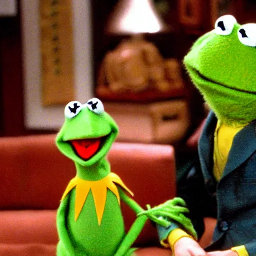 Image similar to kermit the frog from friends ( 1 9 9 7 sitcom ), very detailed face