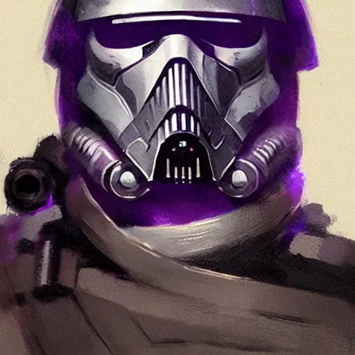 Image similar to concept art of a portrait by greg rutkowski, a soldier of the eternal empire wearing purple and black tactical gear, star wars expanded universe, smooth, sharp focus, artstation hq.