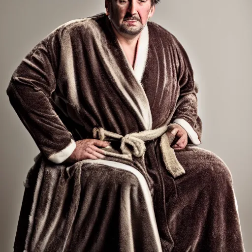 Image similar to richard iv the roman king, real human wearing cashmere dressing gown, soft studio lighting, sigma lens photo,